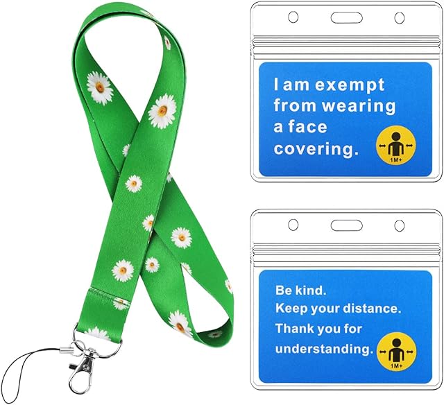 Exemption Card, Face Mask Exemption Lanyard, Lanyard with Card Holder, Waterproof Exemption from Face Covering Card, Disability Health ID Card for Travel Shopping (Green)