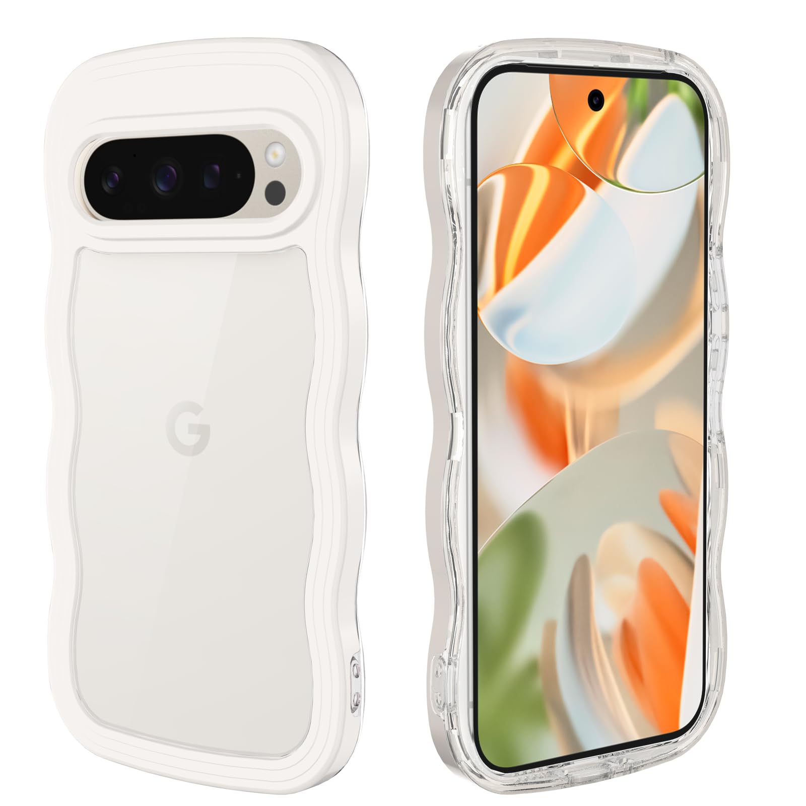 【Newnugds】Google Pixel10/10 Pro/9/9 Pro ケース グーグル ピクセル10 ケース 韓国 おしゃれ シンプル 波状エッジ 透明 2in1 Pixel 10 カバー 創意 個性 超軽量 可愛い 女子向け 指紋防止 擦り傷防止 全面保護 耐衝撃 人気Pixel10/10 Pro/9/9 Pro カバー ホワイト