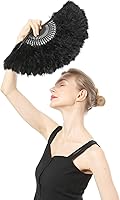 Vista 11 de Abanico de Marabou - Accesorios de plumas plegables de mano para mujer, decoración de disfraces para adultos, fiesta de té de Halloween, color azul