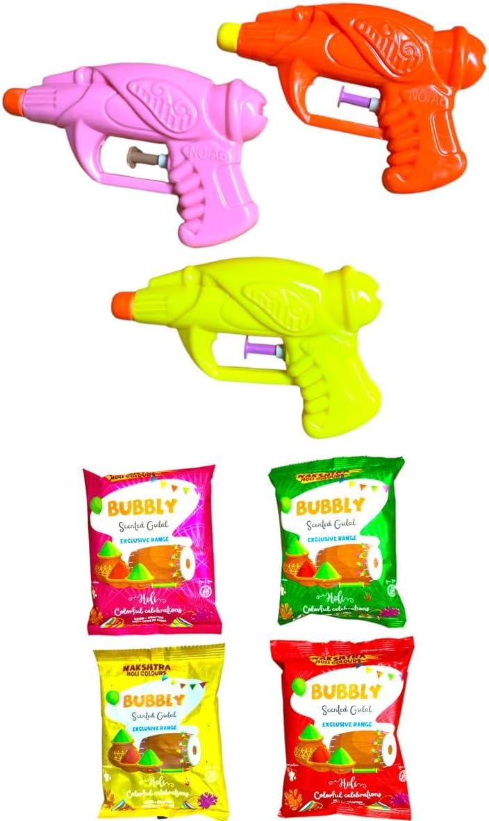 Combo-N0013E Herbal Gulal Organic Holi Colours for Family | Holi Gulal | Holi Celebration | Herbal Gulal and Kids Water Pistal Gun Pichkari Holi Pool Party
