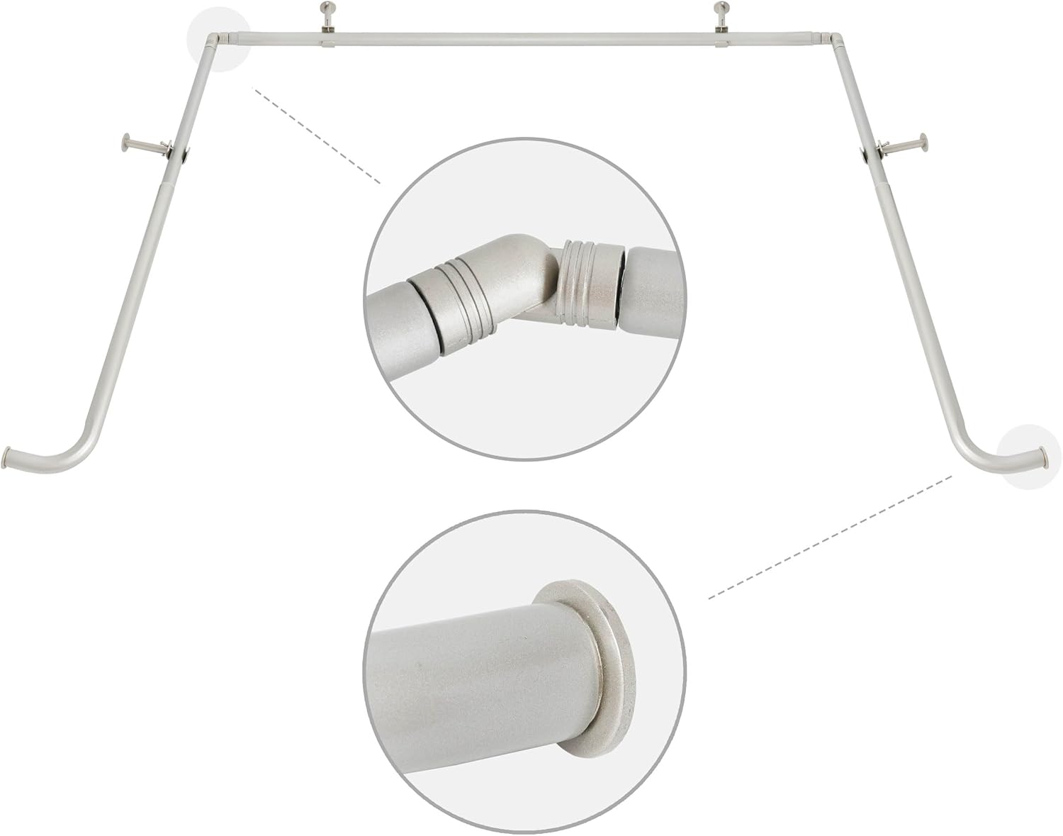 Meriville 1-Inch Bay Window Curtain Rod Set for Bayview Windows (Pewter)