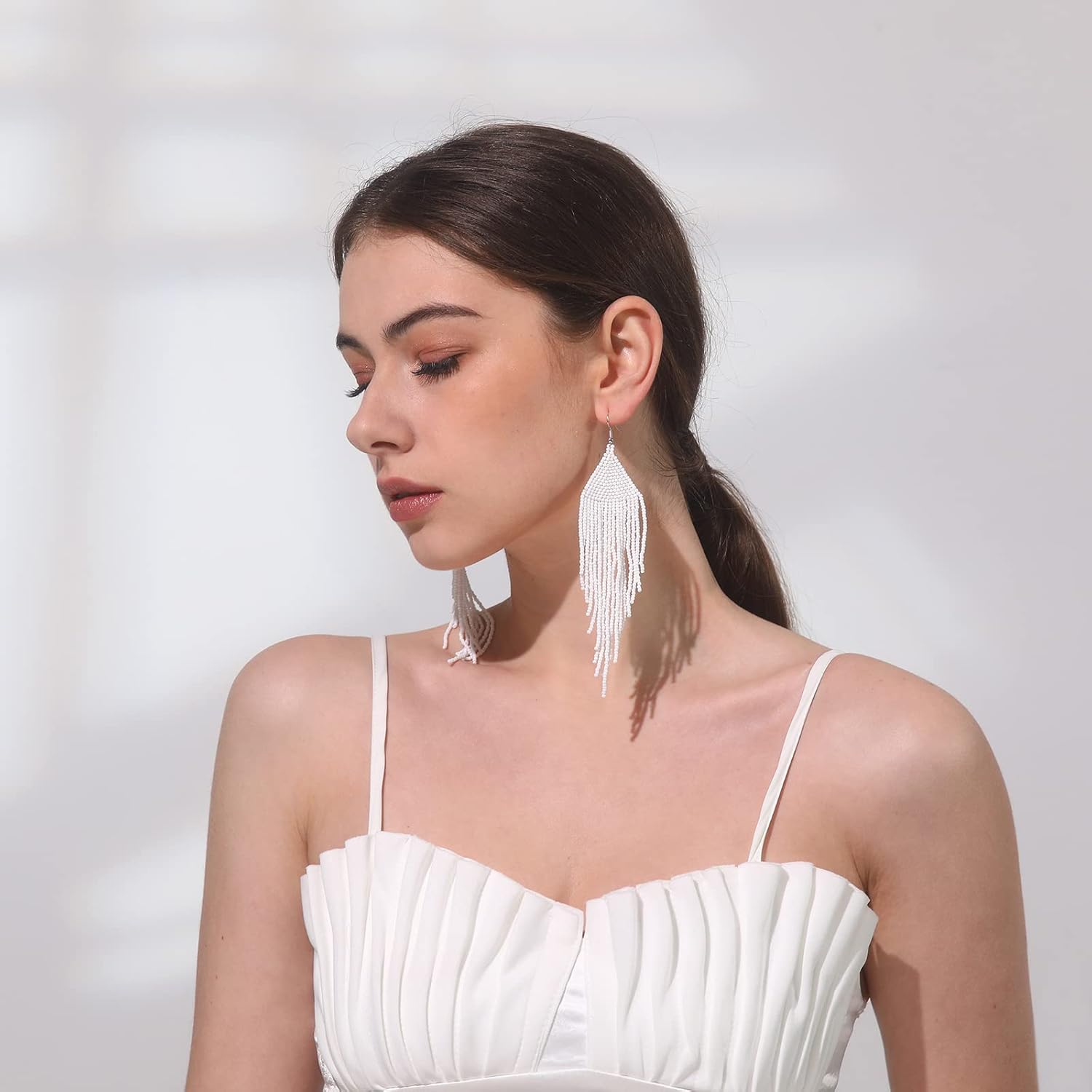 Handmade Beaded Tassel Earrings - Boho Drop Fringe Earrings for Women, Native American Indian Earrings - Image 5