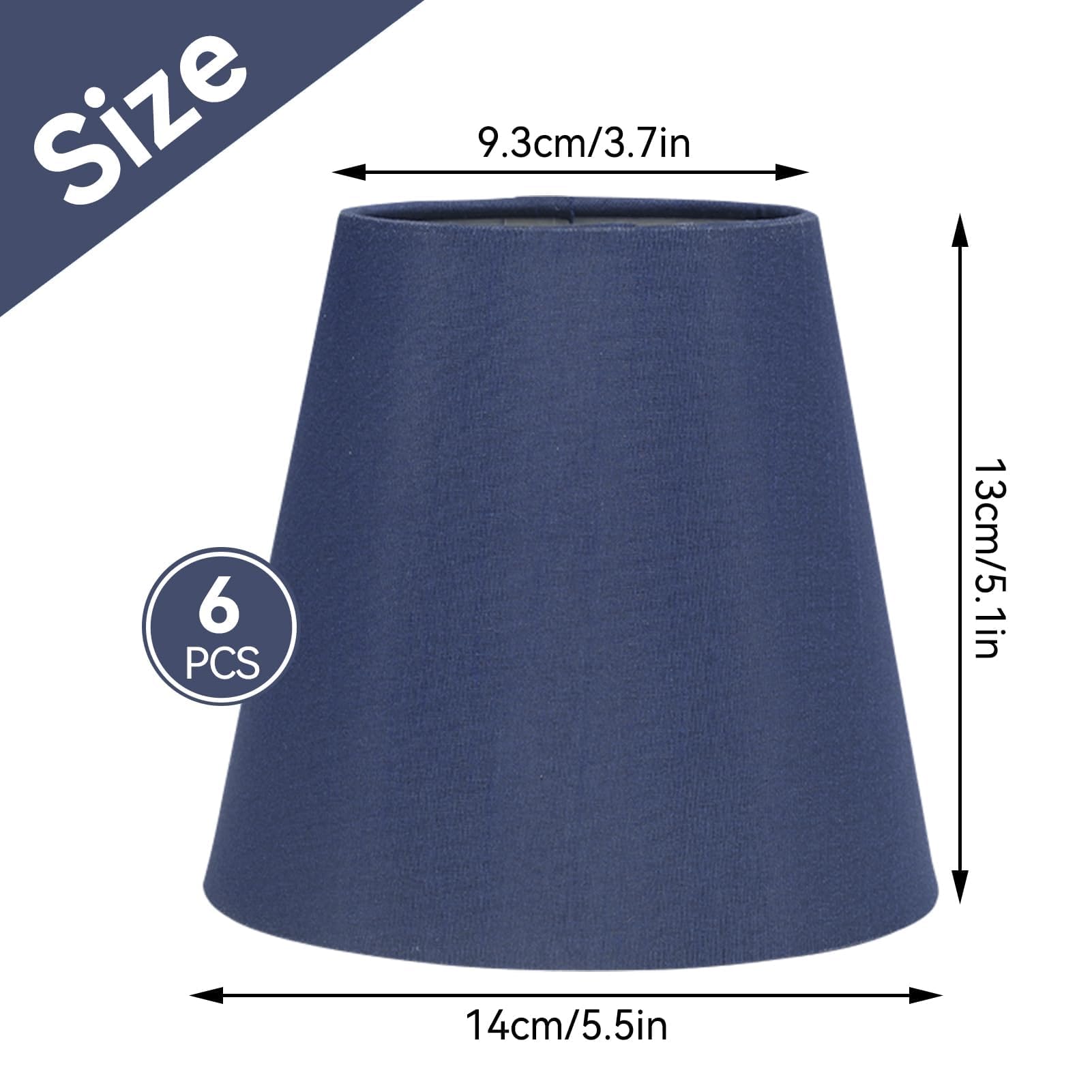Pantallas de lámpara de araña E14 de tela, juego de 6 pantallas de lámpara con clip Pantalla de lámpara moderna Pantalla de luz colgante para lámparas de pared de piso de mesa(azul oscuro)
