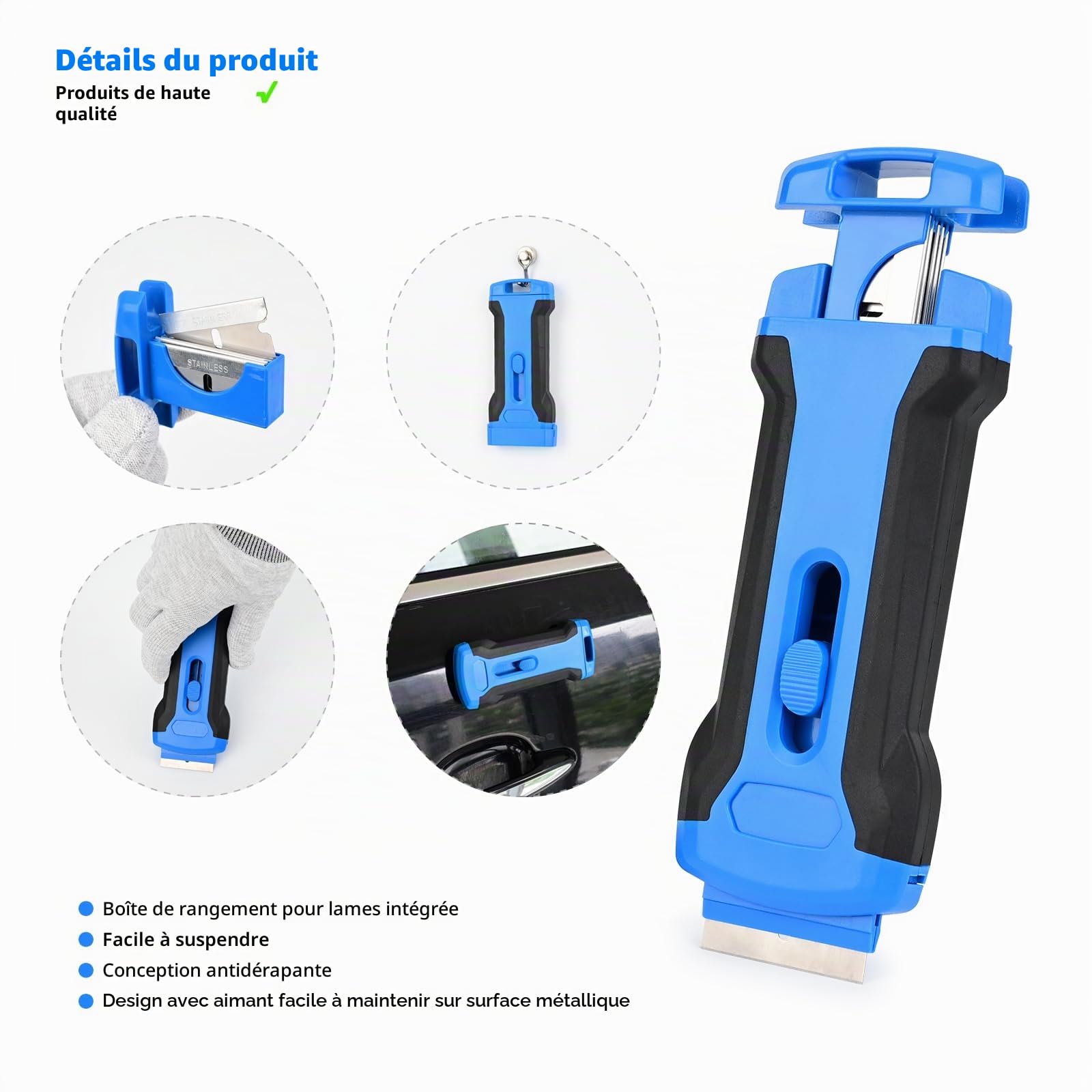EHDIS Kit Grattoir Vitre - Grattoir 4INCH avec Long Manche(15-58INCH) et Grattoir Plaque Vitrocéramique, avec 30 Lames, pour Carrelage, Papier Peint, Colle, Miroir, La Table de Cuisson