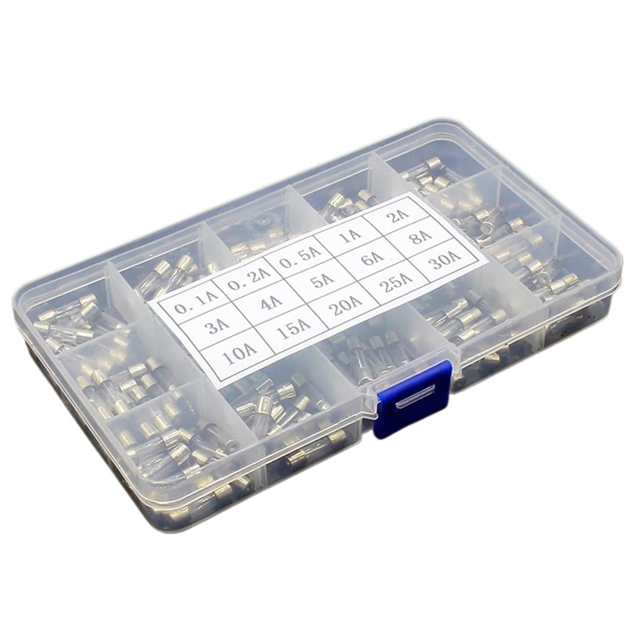 15 tipi 150 pezzi 5 * 20 fusibili a tubo di vetro a rottura rapida fusibili a tubo di vetro per auto kit assortito 5X20 con scatola fusiveis 0,1 A-30 A fusibili domestici