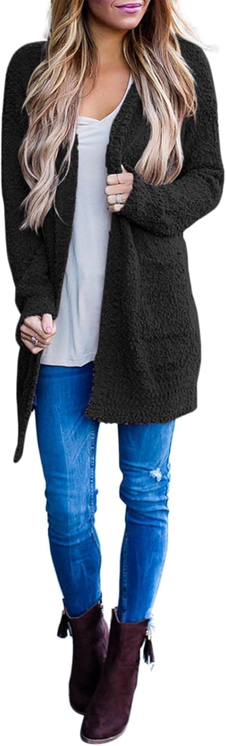MEROKEETY Women's Long Sleeve Soft Chunky Knit Sweater Open Front Cardigan Outwear Coat at  Women’s Clothing store