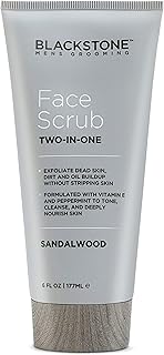 Blackstone Men's Grooming 2-in-1 Facial Scrub & Shave Gel with Vitamin E & Peppermint - Cleanse & Exfoliate | Hydrates Skin After Shaving, Paraben Free, Sandalwood (6 oz)