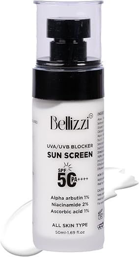 Bellizzi SPF 50 PA++++ Sunscreen Lotion | Broad Spectrum UVA and UVB Protection | With Niacinamide, Alpha Arbutin as well ...
