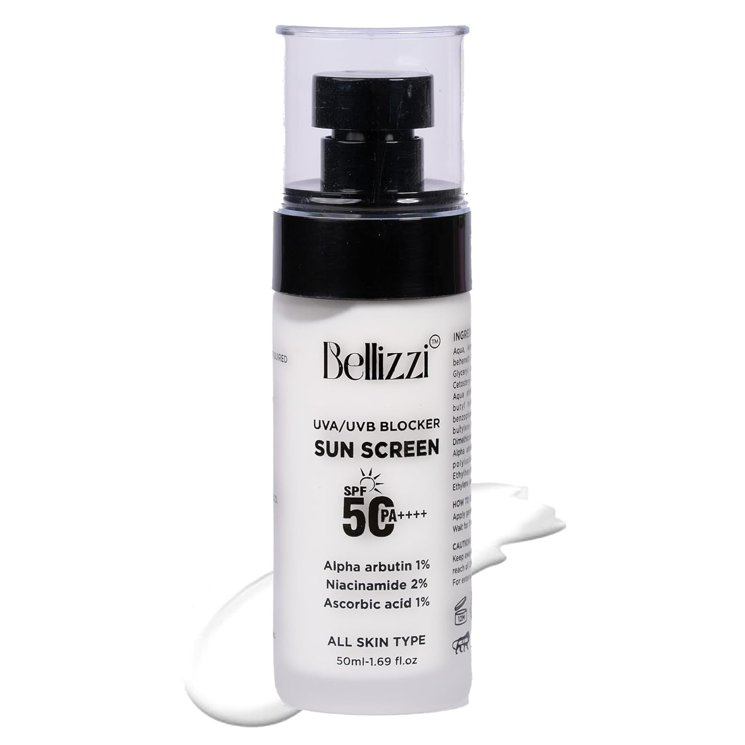 Bellizzi SPF 50 PA++++ Sunscreen Lotion | Broad Spectrum UVA and UVB Protection | With Niacinamide, Alpha Arbutin as well ...