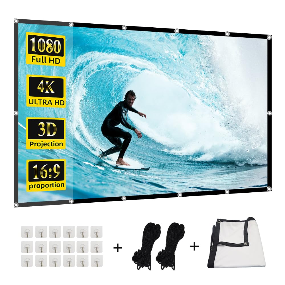 Rear Front Projection Screen 100 inch,GAINVANE 16:9 Foldable Anti-Crease Portable Projector Movies Screens for Home Theater Outdoor Indoor Movie Night Xmas Gift