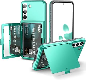 WeLoveCase لحالة محفظة Samsung Galaxy S22 مع حامل بطاقة الائتمان ومرآة مخفية، غطاء هاتف مقاوم للصدمات للحماية الشاملة مصمم لهاتف Samsung Galaxy S22 5G، 6.1 بوصة Mint Green