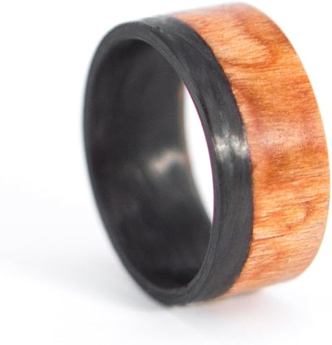 Men's carbon fiber and bentwood ring. Unique wooden wedding band. Water resistant, very durable and hypoallergenic. (00408_7N)