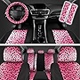 carXS Leopard Print Car Seat Covers Full Set, Includes Matching Seat Belt Pads and Steering Wheel Cover, Two-Tone Cheetah Hot Pink Seat Covers for Cars for Women, Car Seat Protector Interior Covers