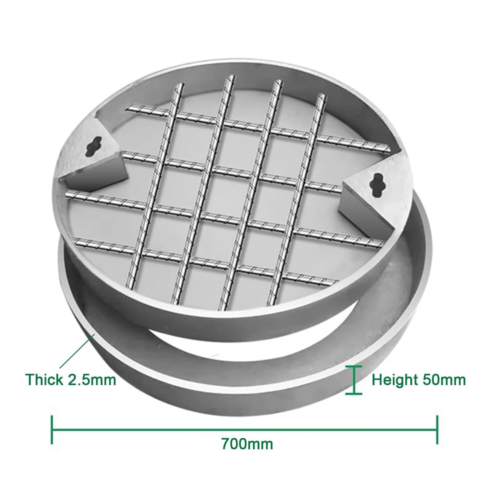 Cubierta redonda de acero inoxidable para cámara de inspección y tapa de acceso invisible para aguas residuales, patios, jardines y patios (diámetro de 400 mm)