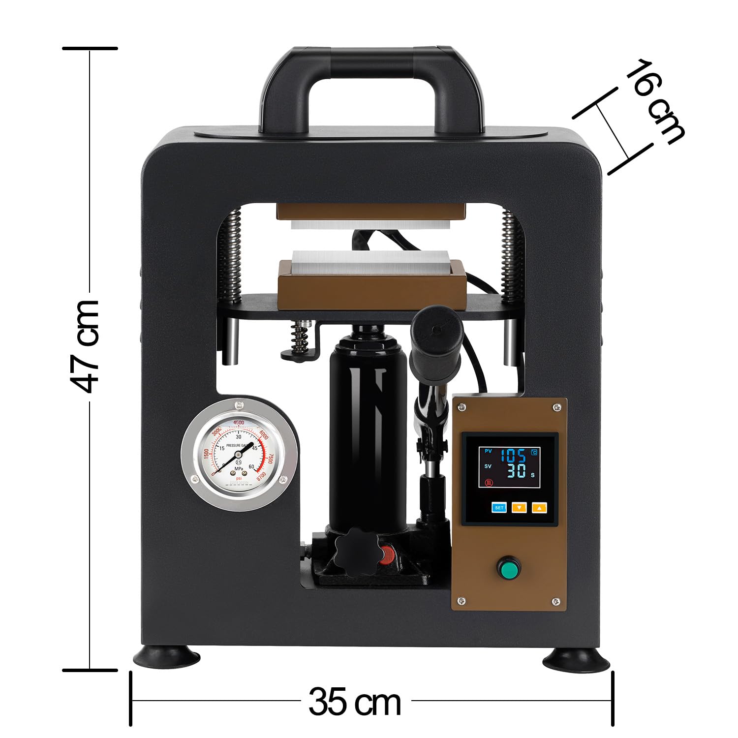 Rosin Presse 7 Tonnen 600W Kolophonium-Extraktionsmaschine mit Zwei 6 x 12 cm Heizplatten, digitaler Temperaturregelung und Timer für Trockenblumen
