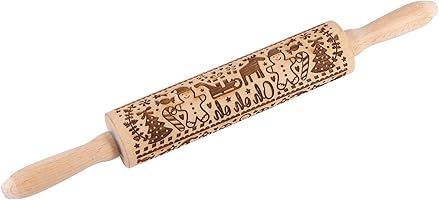 Christmas Embrossed Wooden Rolling Pins,Evermarket Engraved Embossing Rolling Pin with Christmas Reindeer Pattern for...