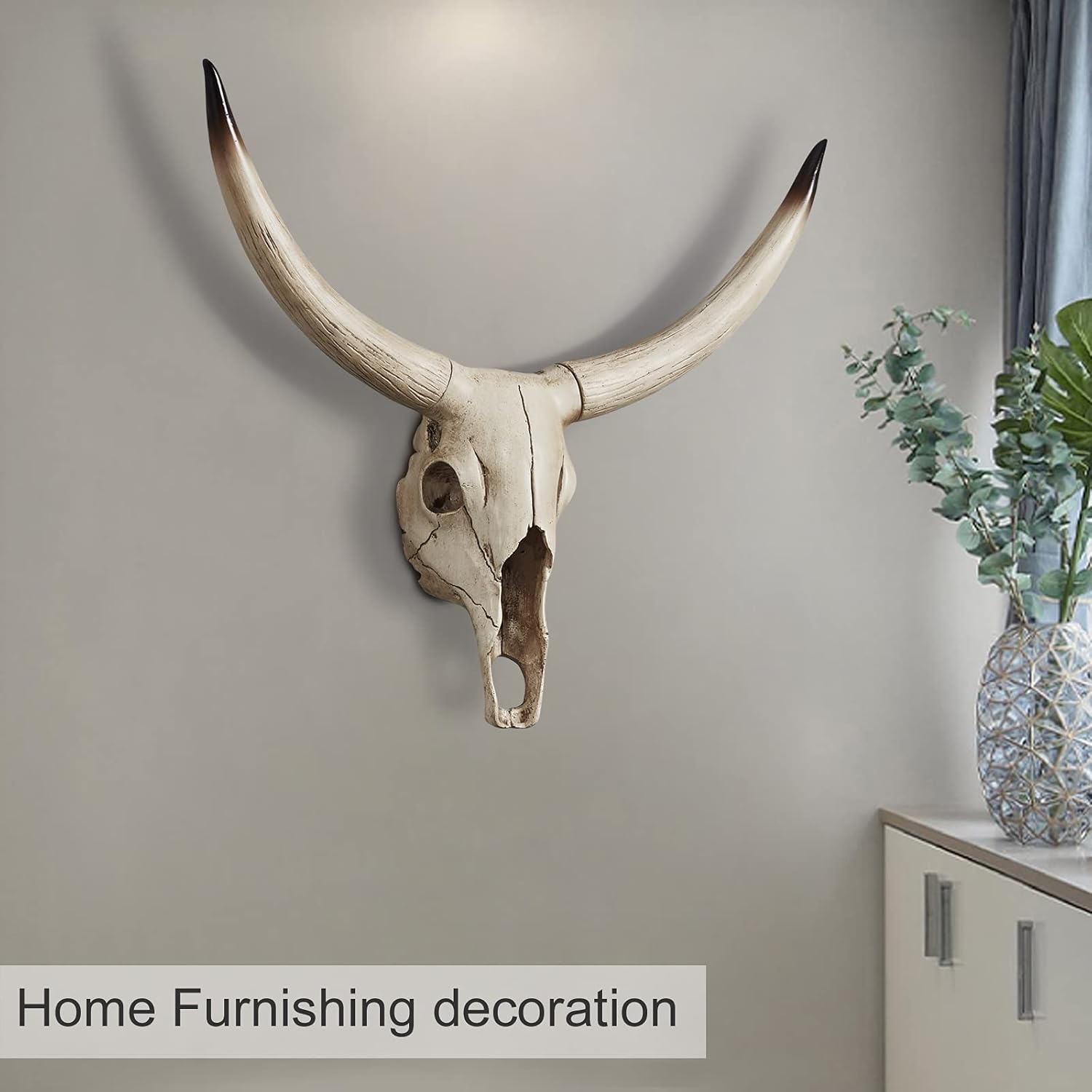Notakia Gaobei Long Horn Cow Skull Wall Hanging Longhorn Steer Southwest Bull Skull Sculpture Resin Decoration
