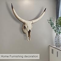 Vista 5 de Notakia Gaobei - Escultura de calavera de vaca de cuerno largo para colgar en la pared, decoración de resina