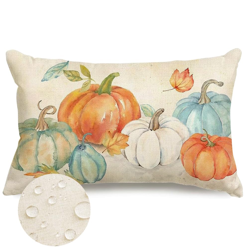 RABUSOFA Fall Outdoor Pillow Covers 12x20 Waterproof,Pumpkin Pillows Decorative Throw Pillows Thanksgiving Autumn Lumbar Pillow Cases Decorations for Home Porch