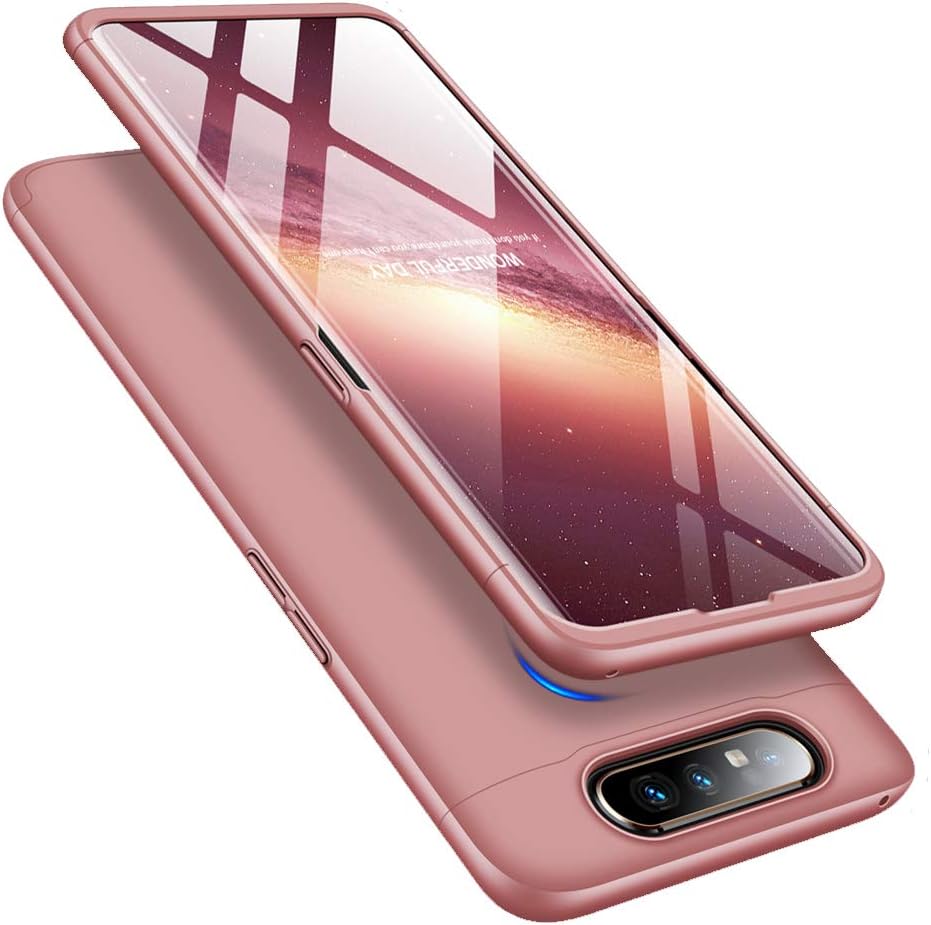 Samsung A80 Case, 3 in 1 Ultra Thin Hard PC Case Premium Slim 360 Degree Full Body Protective Shockproof Cover for Samsung Galaxy A80. 3 in 1- Rose Gold
