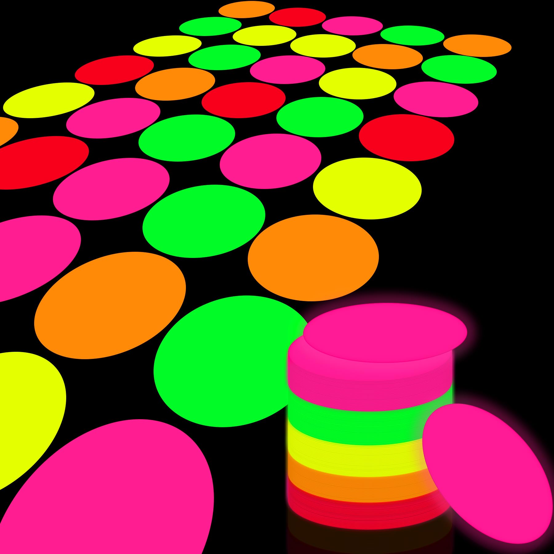View 1 of 100 Sheets Neon Paper Glow in The Dark Party, 7.9 Inch Circle Multi Colored Double Sided Cardstock for DIY Dance Floor Black Light Glow Party Decorations and Supplies, 5 Colors