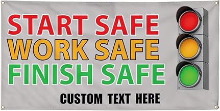 Custom Vinyl Banner Multiple Sizes Start Safe Work Safe Advertising Printing Safety Outdoor Weatherproof Industrial Yard Signs 4 Grommets Personalized Text Here 12x30Inches