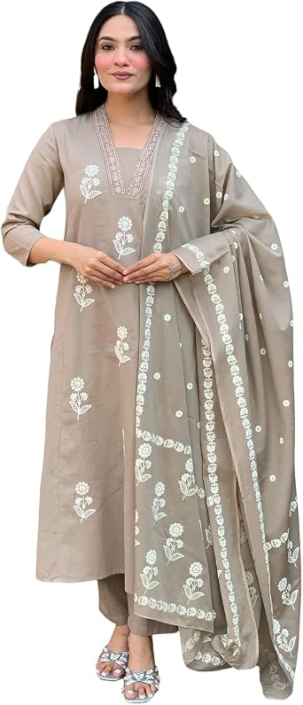 Kurti Set with Dupatta for Women Chanderi Silk Indian Salwar Suit for Festive partywear