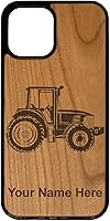 Vista 6 de Funda de madera natural compatible con iPhone, tractor agrícola, grabado personalizado incluido (bambú)