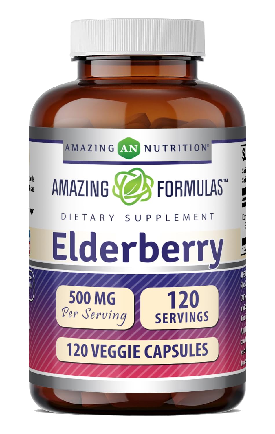 Amazing Formulas Elderberry Supplement | 500 Mg Per Serving | 120 Veggie Capsules | 10:1 Concentrate | Non-GMO | Gluten-Free | Made in USA Unflavored - 120 Count