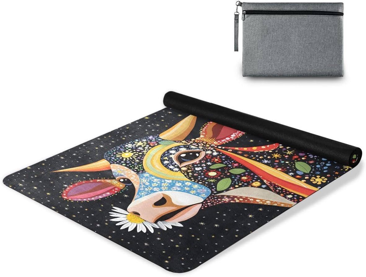 ALAZA Beautiful Cow Daisy Yoga Mat Non Slip Fitness Exercise Mat, Workout Mat for Yoga, Pilates and Floor Exercises