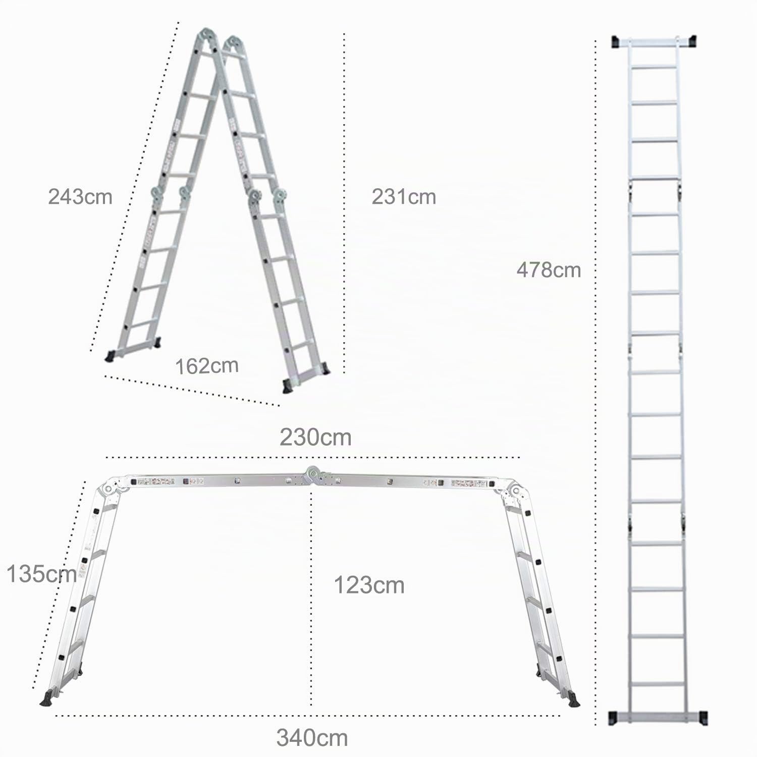 Todeco 6 en 1 Échelle Pliante, 4.7m Télescopique Aluminium Multifonction