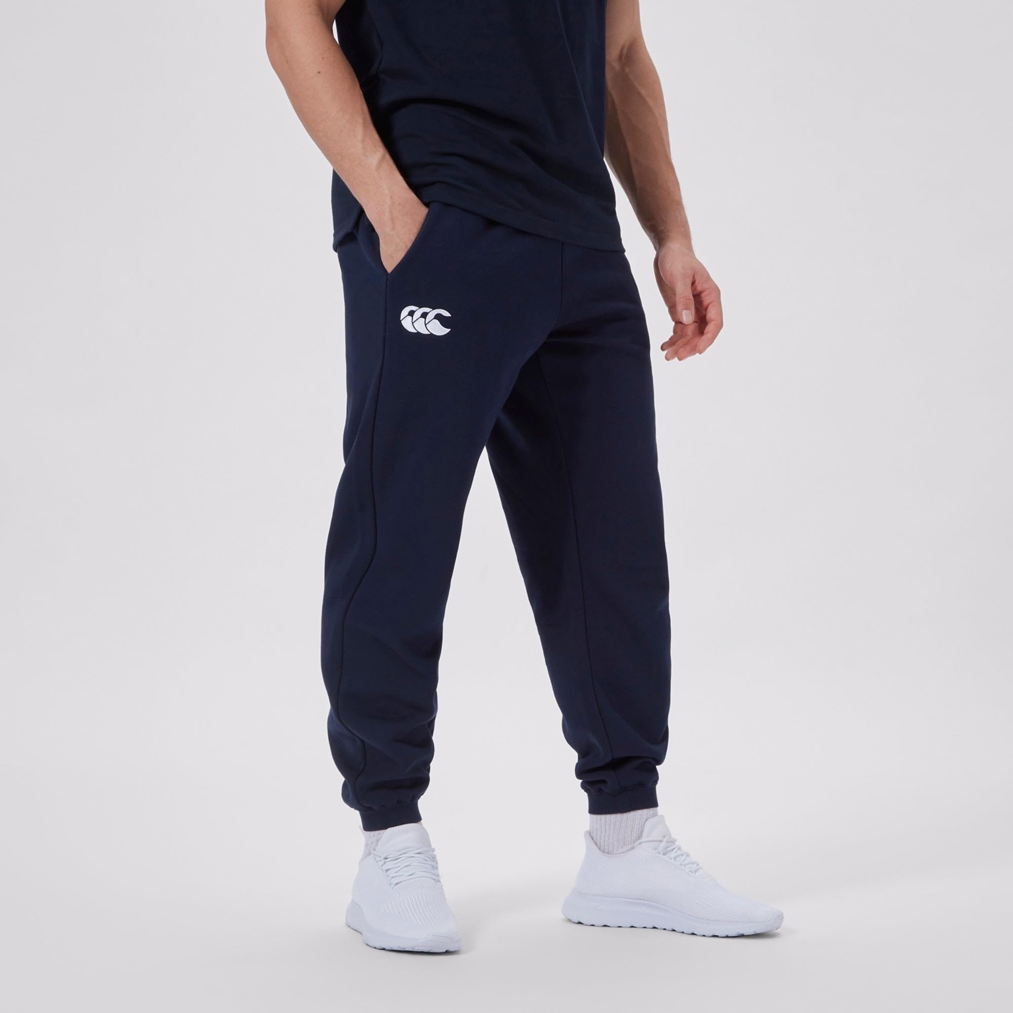 Canterbury Men's CCC Leisure Sweatpants | Jogging Bottoms | Cuffed Hem | Embroidered Logo Fleece Joggers, Navy, S