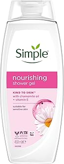 Simple Kind to Skin Nourishing Body Wash Shower Gel with vitamins and natural geranium oil for gentle skin care 450 ml, Pack of 6