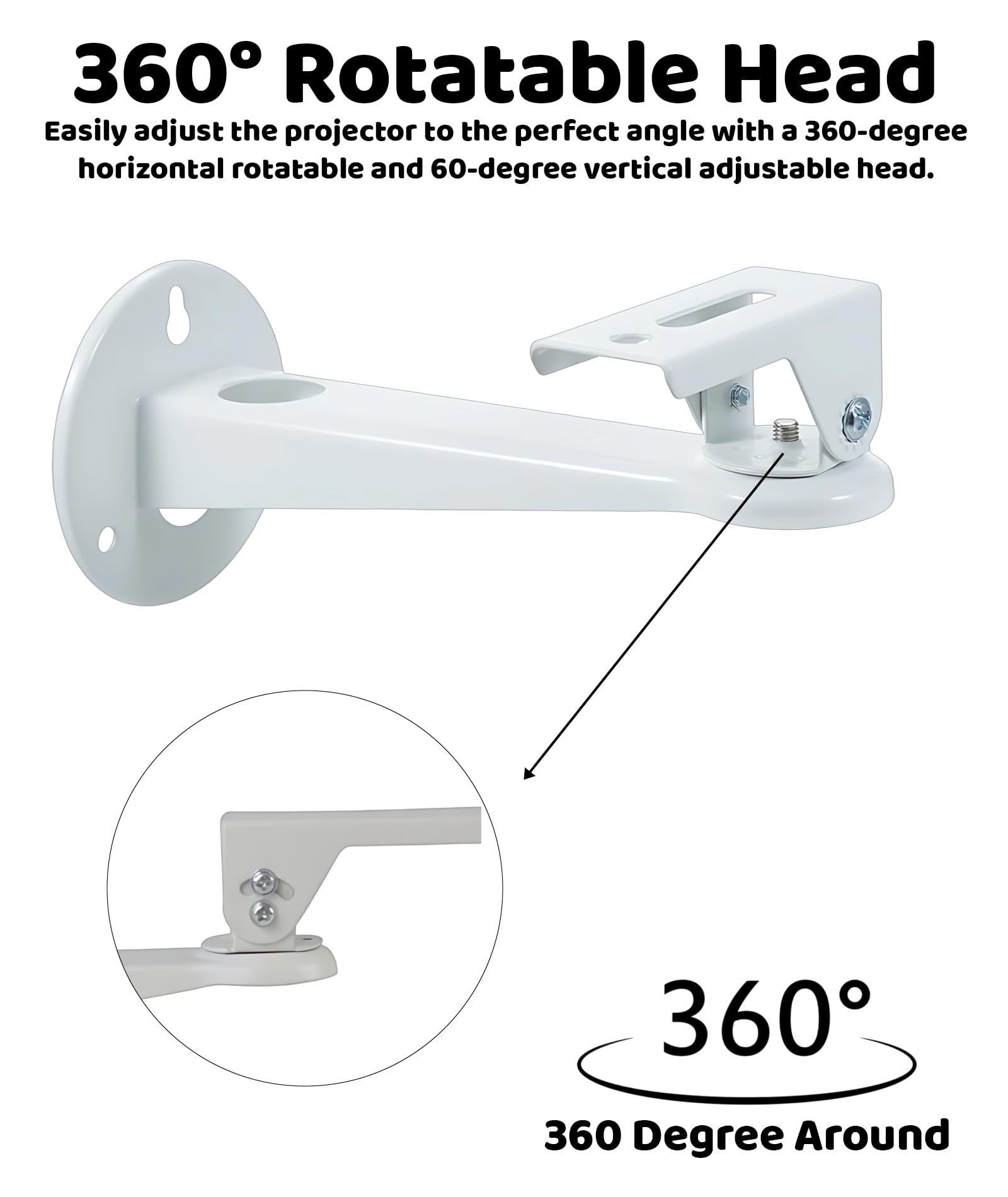GODSDWARES Projector Wall Mount, Projector Wall Mount Stand, Mini Projector Wall Mount Projector Hanger Security Camera Housing Mounting Bracket for CCTV Camera Projector Webcam Rotation 360° (White) - Image 2 thumbnail