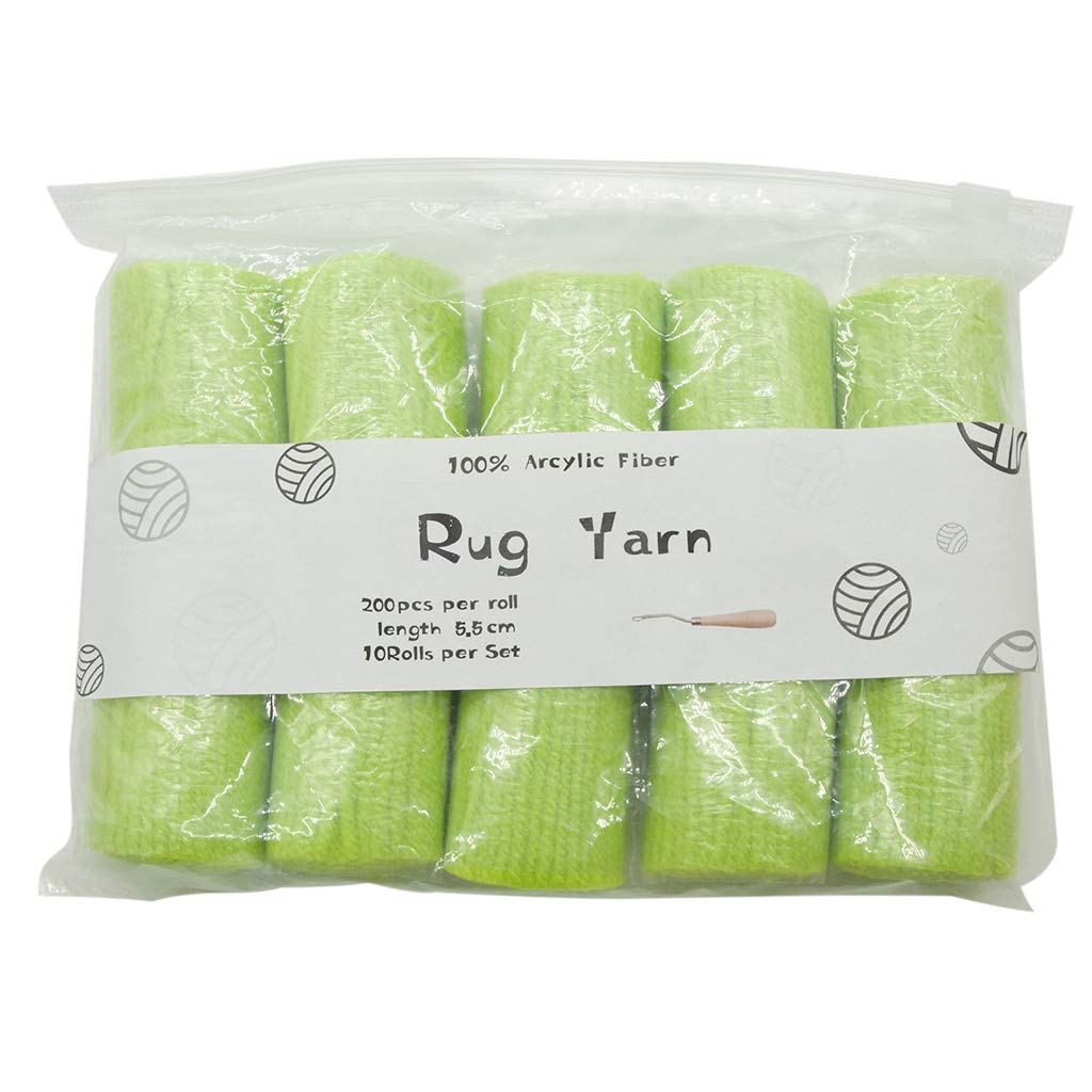 Fcnjsao 10 Rolls Pre-Cut For Latch Hook Yarn Threads For Making Pillowcases Blankets Rug Sewing Replace DIY Projects Green Yarn