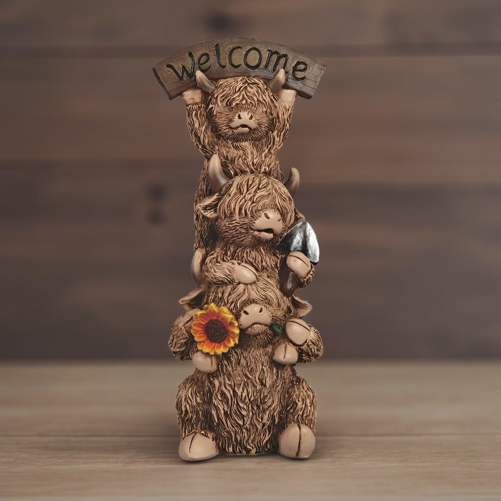 ICE ARMOR 8.75" H 3-Stack Highland Cow Figurine Statue Sculpture Ornament Decoration Home/Room Decor Ideas for Housewarming, Holidays and Birthdays Great Collectible Addition