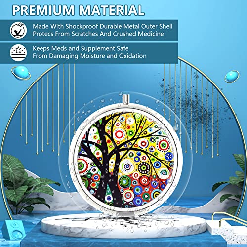 Image of Pill Box 3 Compartment Medicine Pill Case,Portable Pill Box for Pocket or Purse Pill Box Decorative Metal Medicine Vitamin Organizer Unique Gift(Black Tree of Life)