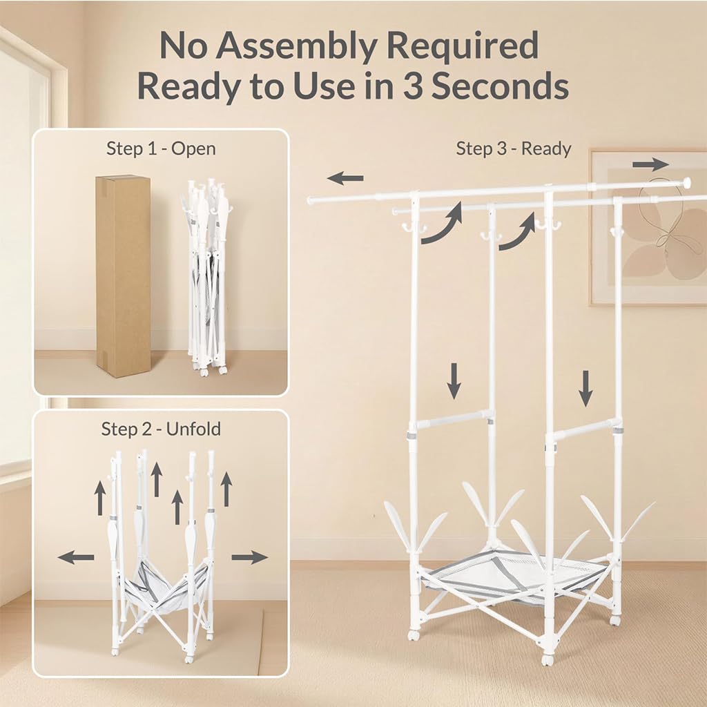 Tendedero plegable para interiores, torre extensible con alas, zapatero, diseño de ahorro de espacio para uso doméstico, conveniente solución de lavandería