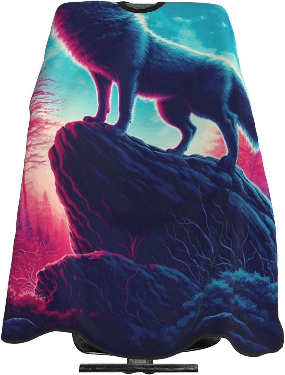 Neon Howling Wolf Moon Adult Hair Cutting Cape 55x66in Adjustable Snap Closure Salon Hairs Hat Shaving Bib
