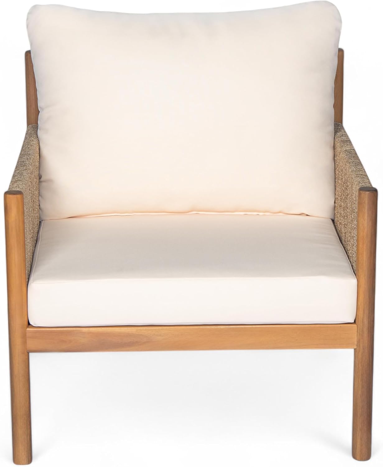 Christopher Knight Home Barris Lounge Chair Outdoor Set of 2, Patio Accent Chair, Comfy Reading Extra Seat, Wooden Frame+Rope Woven+Removable Cushion, for Garden/Backyard/Balcony/Poolside,Teak+Beige