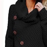 TEMOFON Women's Turtle Cowl Neck Sweater Long Sleeve Casual Button Asymmetric Hem Wrap Pullover Sweaters Tops Black L
