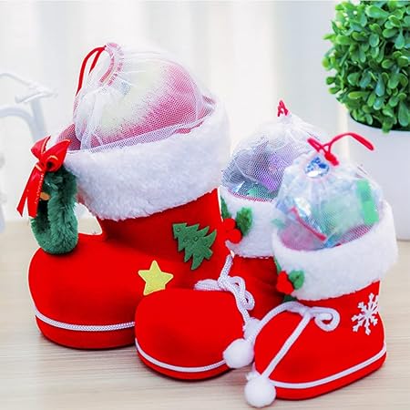 Amazon Nacyvcos クリスマスブーツ お菓子入りのブーツ サンタブーツ 3サイズセット お菓子入りができる 長靴 キャンディ靴 お菓子 子供 かわいい プレゼント 靴 サンタ袋 オーナメント クリスマス飾り 卓上装飾 クリスマスツーリ 飾り インテリア レッド クリスマス