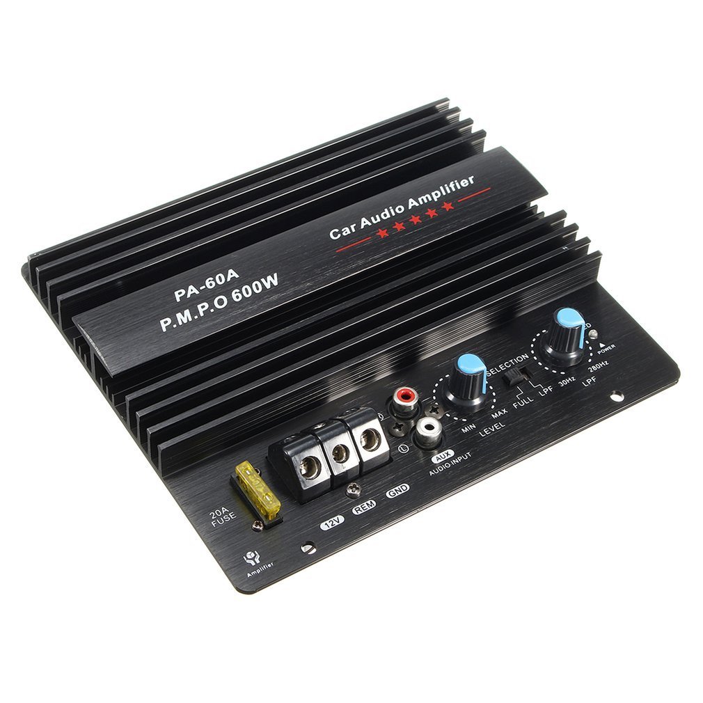 FairytaleMM 12V Mono 600W High Power Car Audio Amplifier PA-60A Fashion Wire Drawing Powerful Bass Subwoofers Amplifier With 20A Fuse(black)