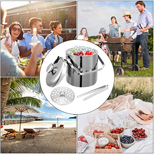 Stainless Steel Ice Buckets With Lid And Tongs Included Strainer Double-Walled Bar Ice Bucket Set For Home Bar And Parties 1.3L #TOP5
