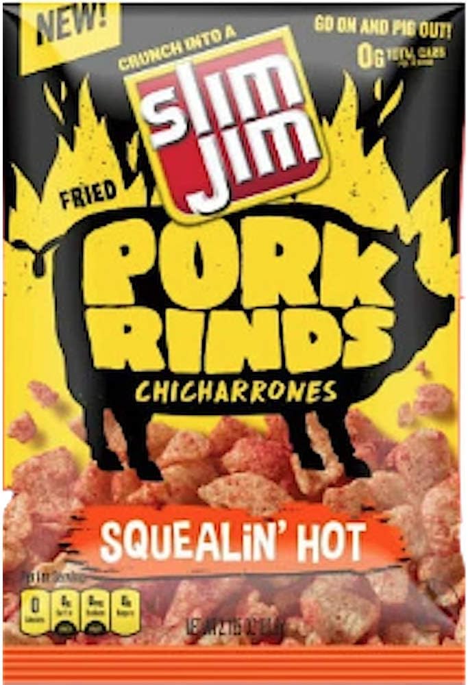 NEW Slim Jim Pork Rinds Chicharrones Squealin' Hot & Hog