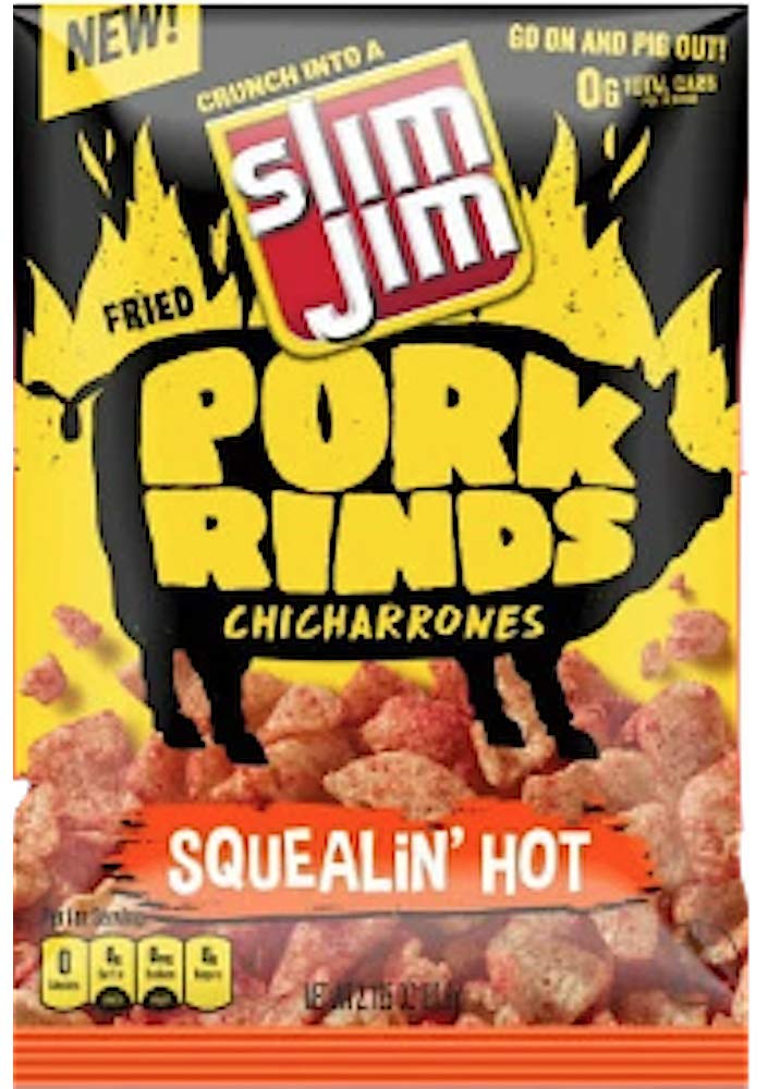 NEW Slim Jim Pork Rinds Chicharrones Squealin' Hot & Hog