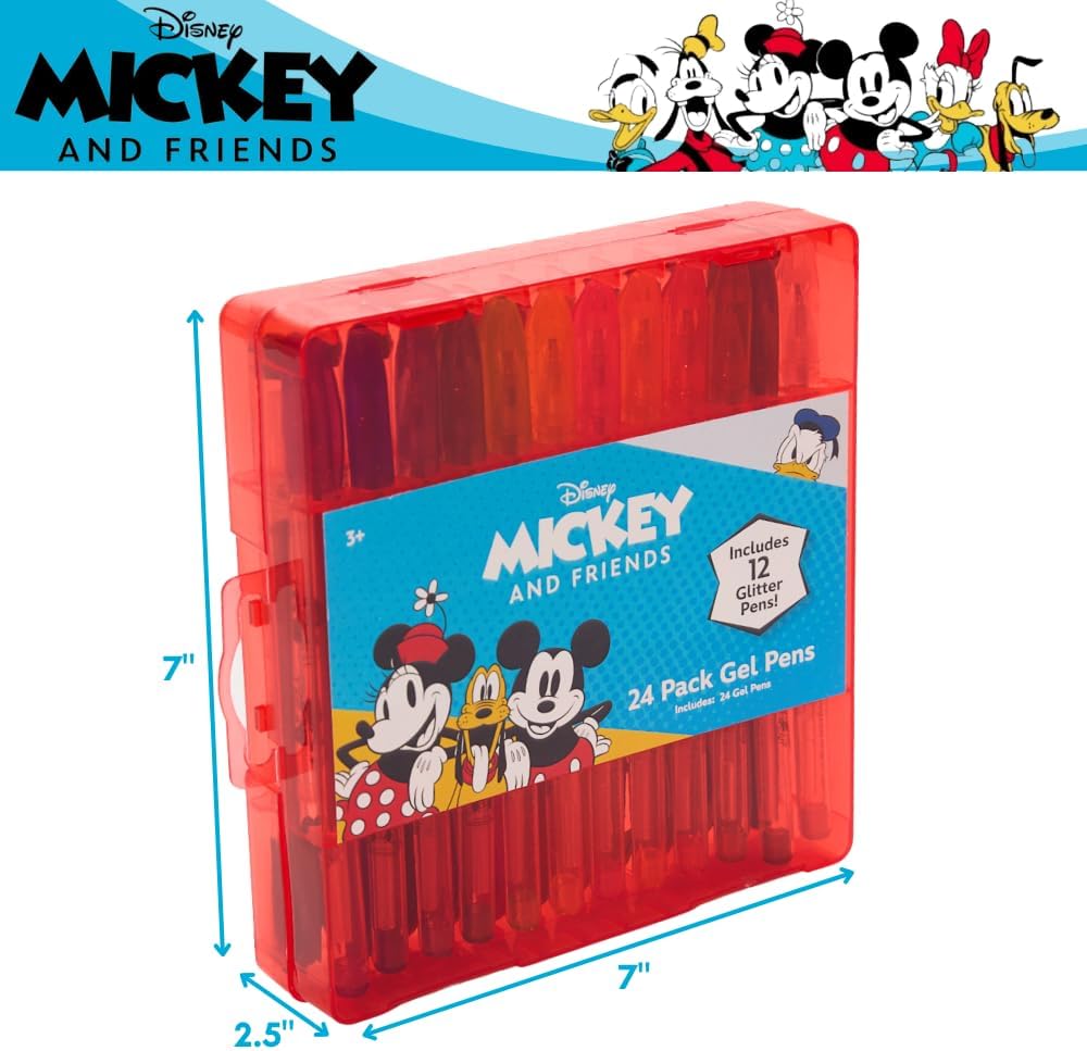 Disney Mickey and Friends Gel Pens Set for Kids, 24 Pack with Glitter Gel Pens, Cute Pens for Boys and Girls – Mickey Mouse, Minnie Mouse, & Donald Duck