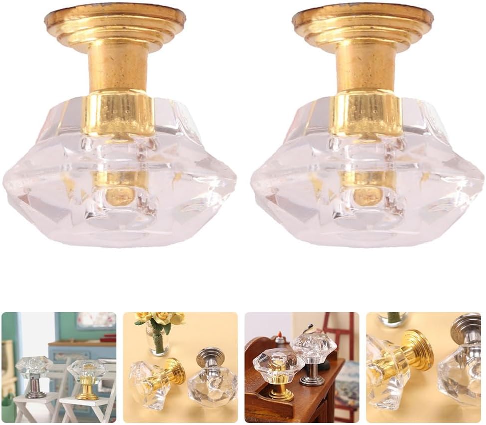 Dollhouse Mini Ceiling Lamp, 2Pcs 1:12 Scale Golden Vintage Miniature Chandelier Model Tiny House Fairy Garden Decoration Supplies
