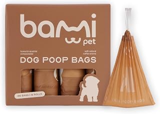 Compostable Dog Bags with Tie Handle, Coffee Dent, 16 Rolls