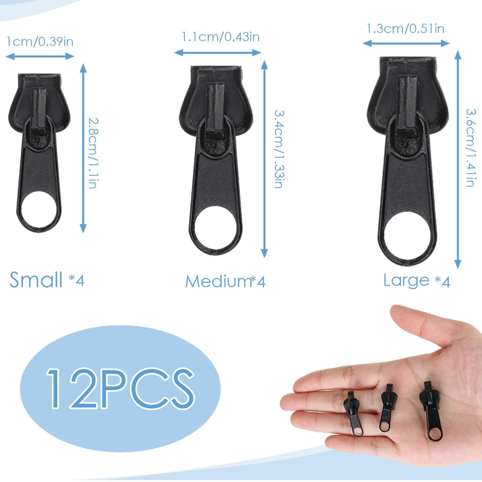 Set 12 Tiretti Cerniere Di Ricambio - 3 Misure Diverse Per Giacche, Zaini E Cappotti - Neri - Foto 7